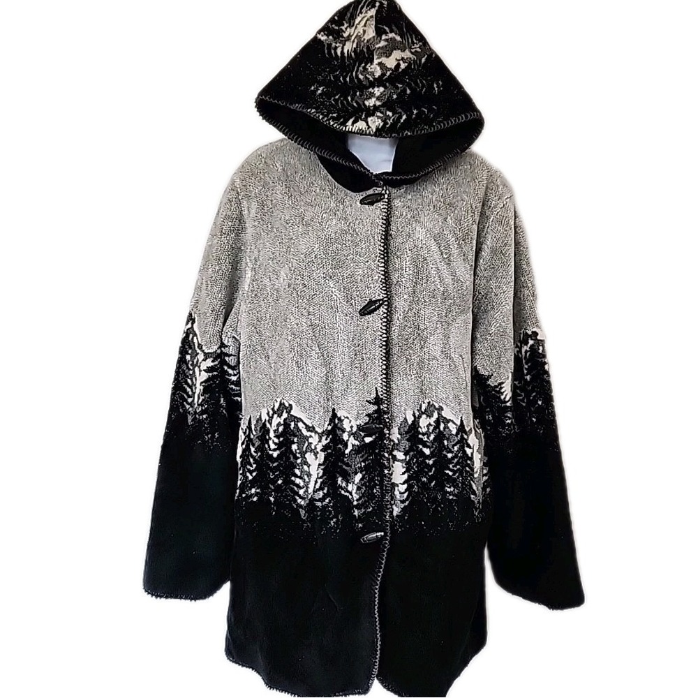 Vintage AlpineStudio Reversible Jacket Black Winter Trees ToggleButton Women's L
